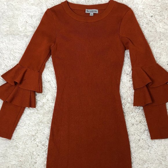 ORANGE FALL Dress with Ruffle Sleeves - Picture 1 of 5